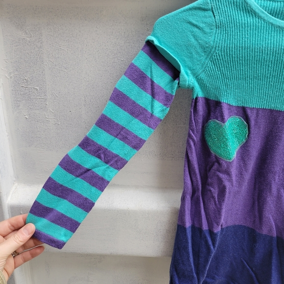 Girls knit tunic top dress with sequin and tulle hearts stripes size 6 - Picture 4 of 6